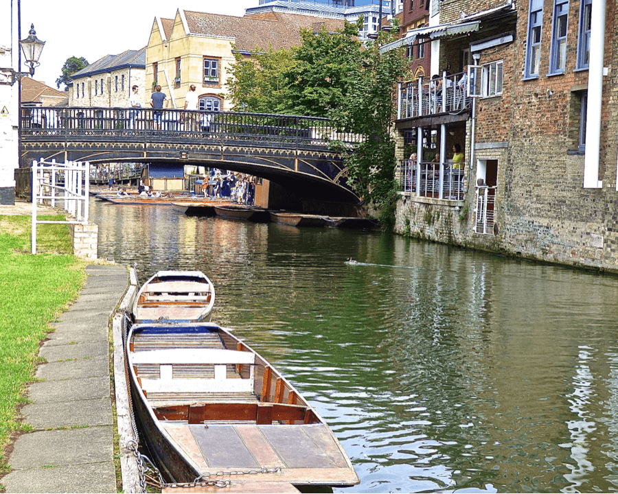 Punting boats floating on the River Cam in Cambridge