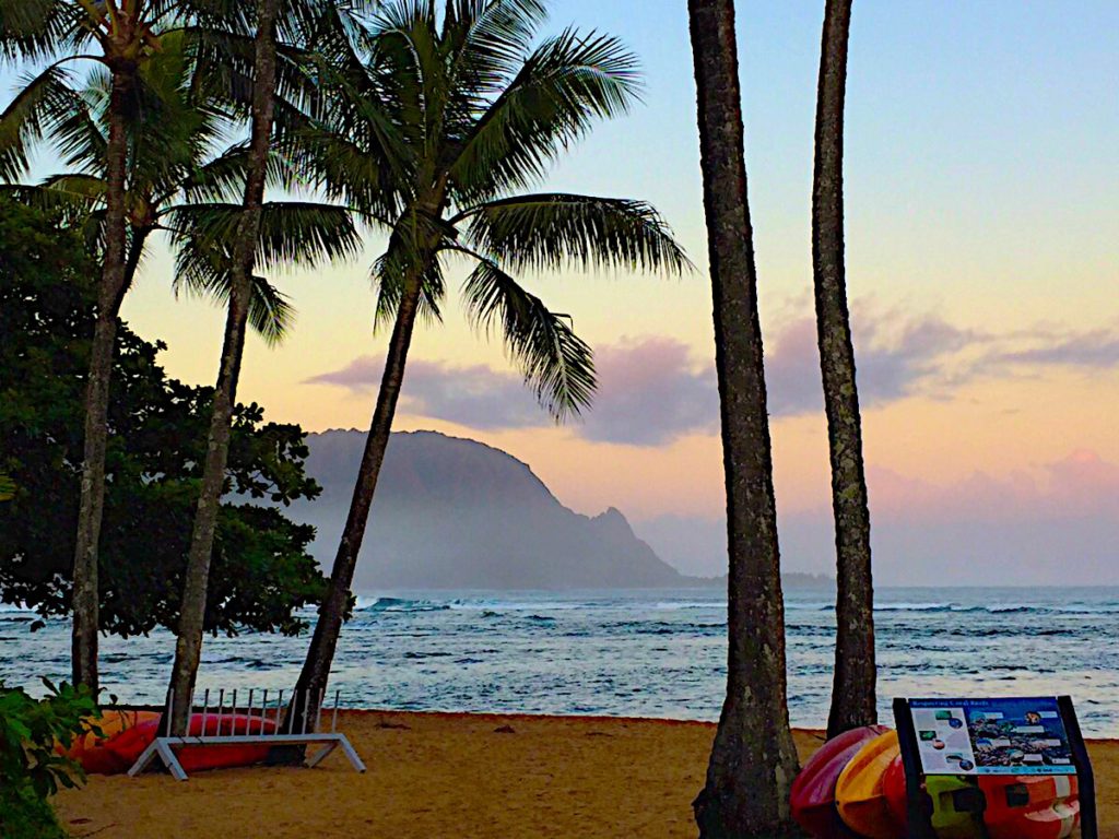 View of Hanalei Bay and Bali Hai from St. Regis beach.