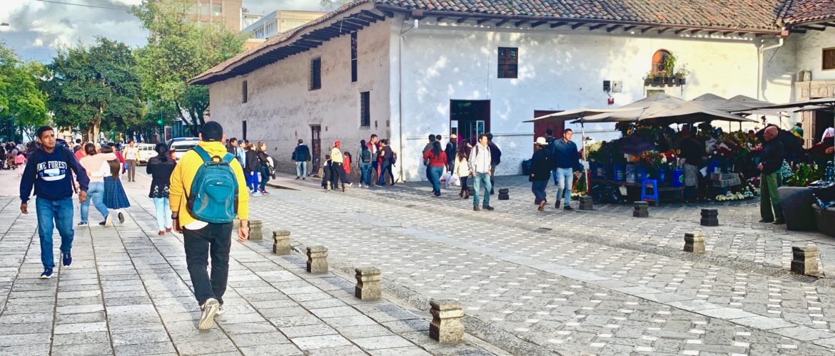 Busy sidewalk in Cuenca Ecuador