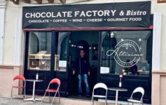 front of altisimo chocolate factory, cuenca ecuador