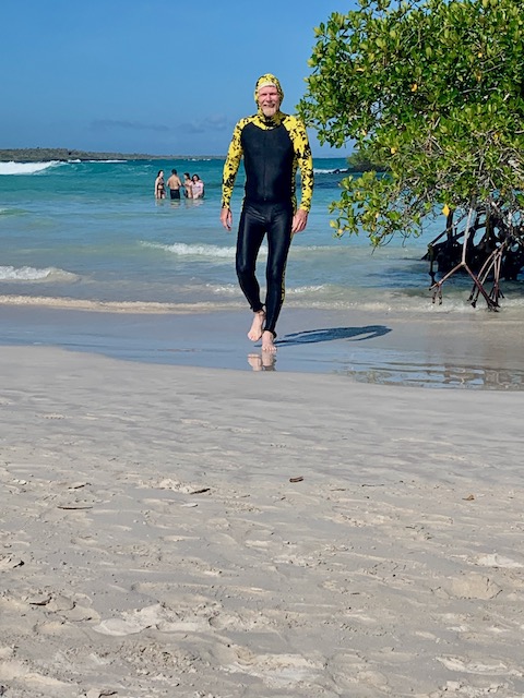 Jack in his bumblebee swimsuit enjoying free tortuga bay
