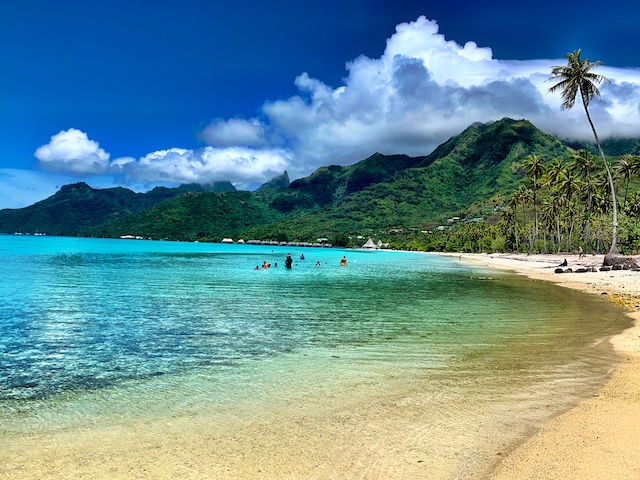 Public beach on our budget Moorea trip