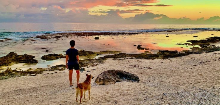 Me on private Moorea beach at sunrise