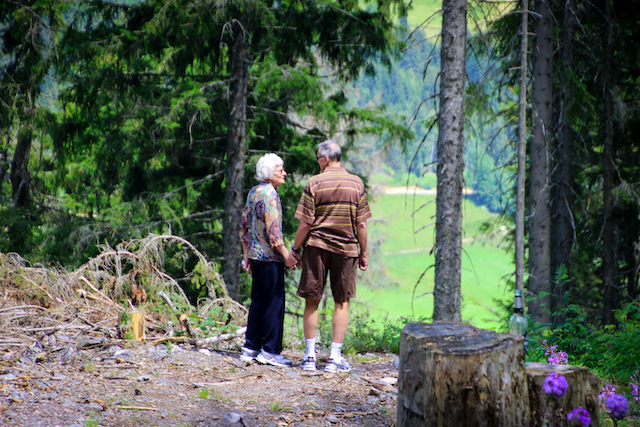Seniors travelers hiking in the National Park