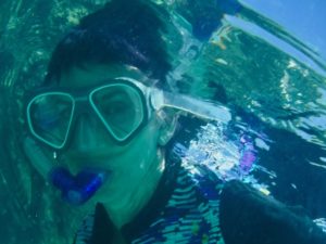 Me in my snorkel mask on our Budget bora bora trip