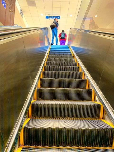 Go up the escalator after arriving on your Kauai to Oahu flight.