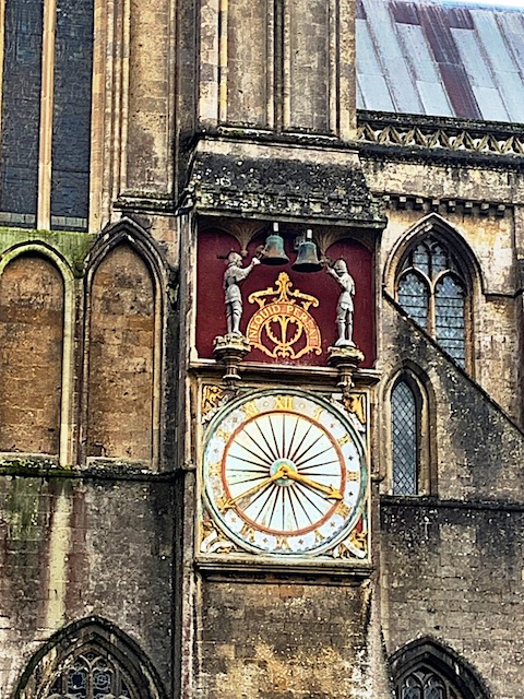 Exterior clock at Wells Cathedral, Well Somerset UK