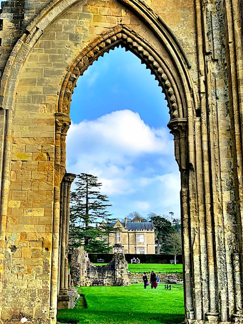 Details of the archway of the Great Church in the Glastonbury Abbey, Glastonbury UK.