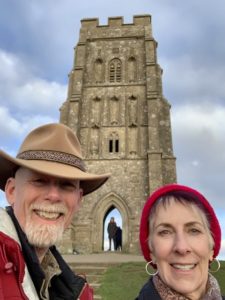 Jack and Elaine at the Tower on the Glastonbury Tor during our visit to Glastonbury.