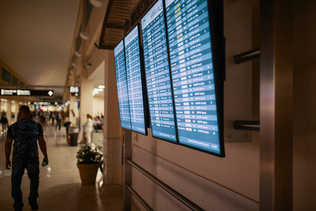 Airline flights display as we try to figure out how  to get home and away from problems while traveling