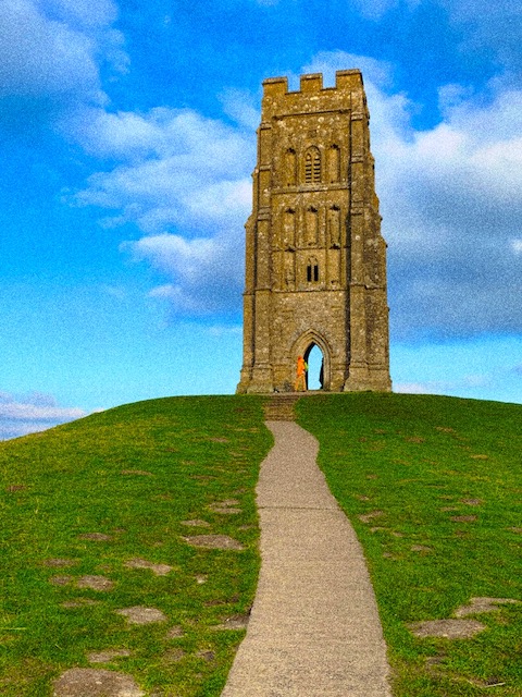 Our walk up to the tower on the Glastonbury tor when we visited Glastonbury.