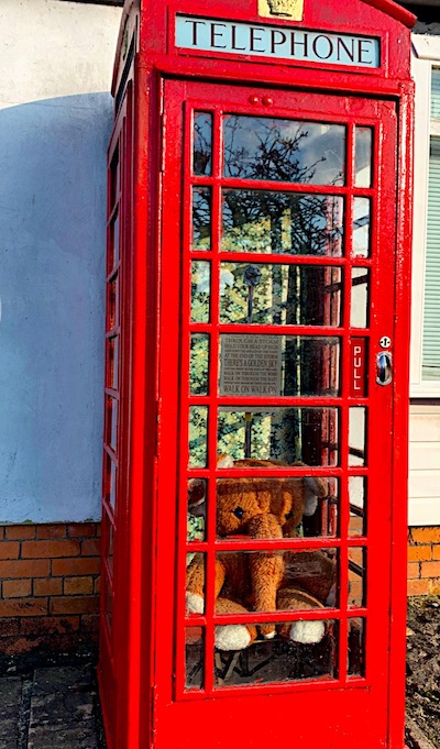 Elephant in a phone booth seen on our day trip to glastonbury.