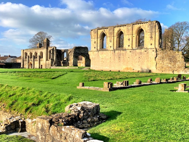 Monastic Ruins in front of the Lady Chapel in the Glastonbury Abbey.