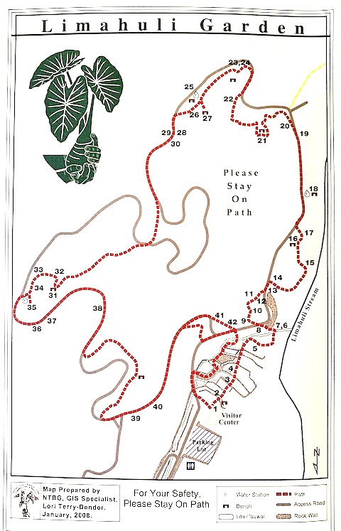 Map of the guided tour in Limahuli Gardens.