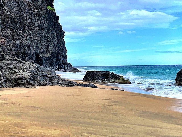 Hanakapi'ai beach a 2 mile hike in from Ke'e beach