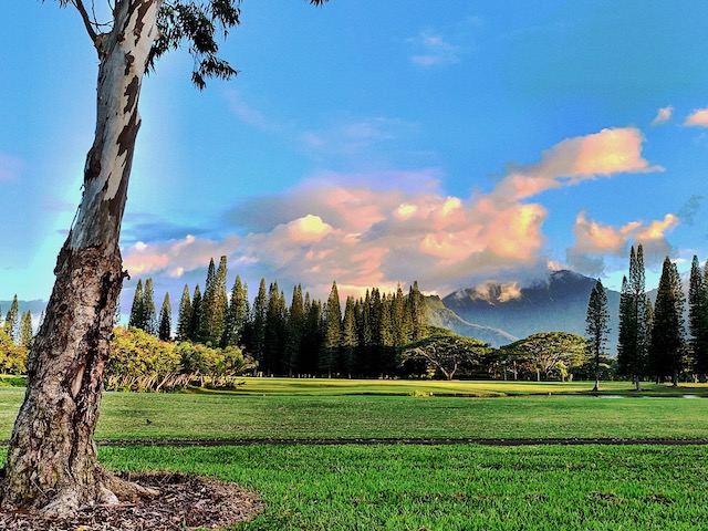 Mountains seen from the Princeville walk ' jog path on the North Shore of Kauai.