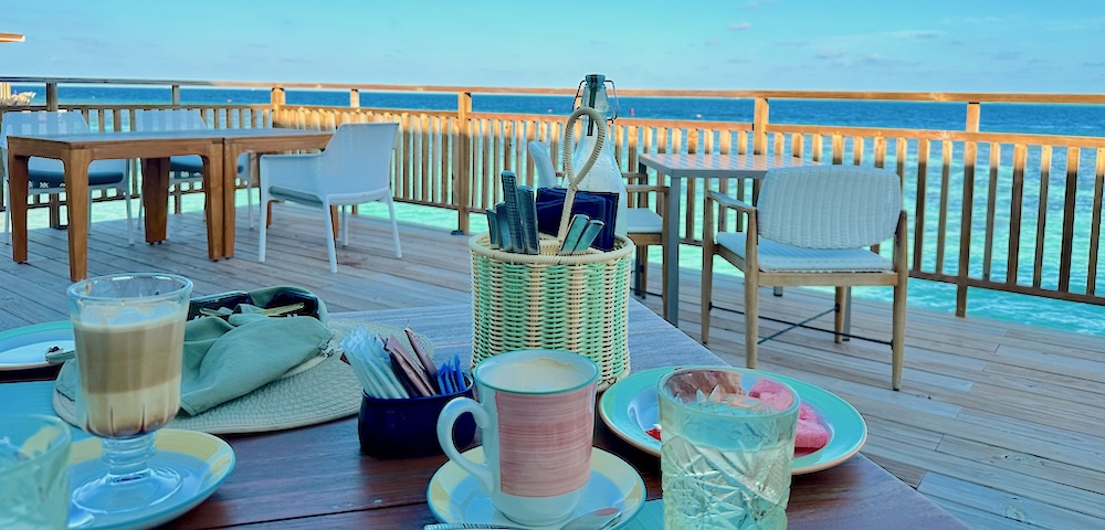 Maldives breakfast   on the patio for our first time