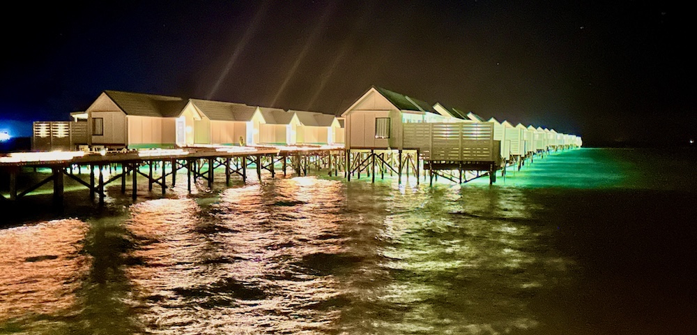 Maldives Overwater Bungalow at night