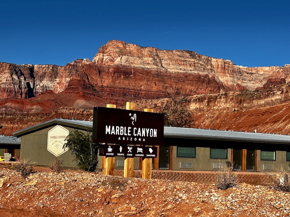 Marble Canyon area sign in front of Marble Canyon Lodge 