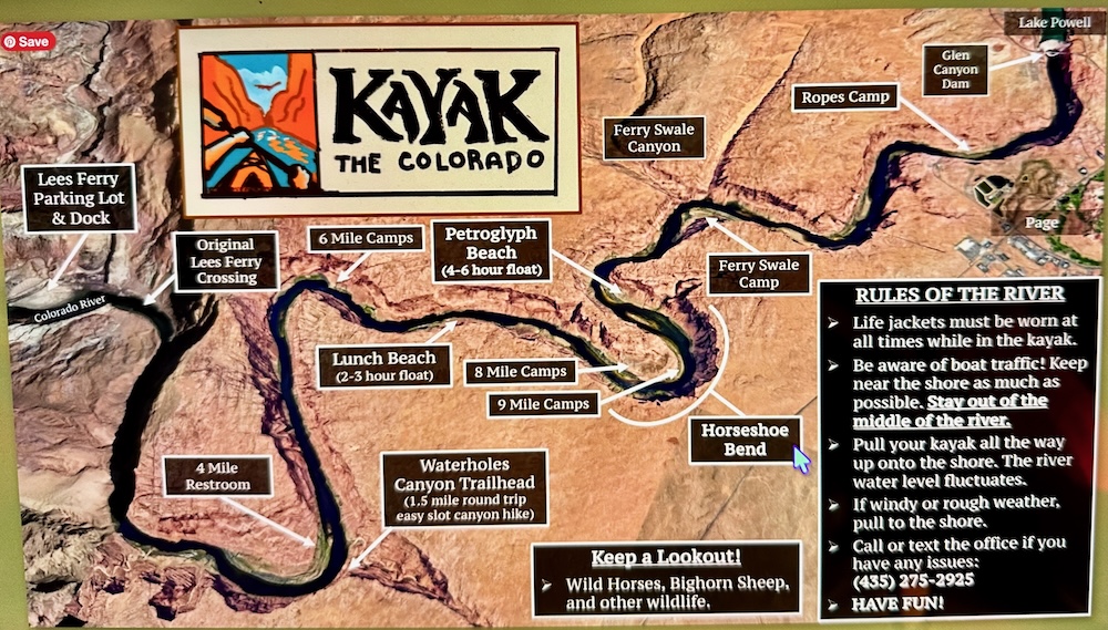 Map of where you'll kayak the Colorado river