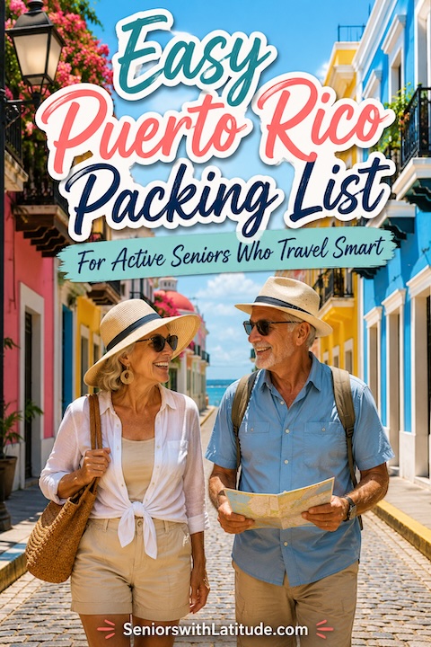 Man and woman walking streets wearing hats and sunglasses on vacation in Puerto Rico